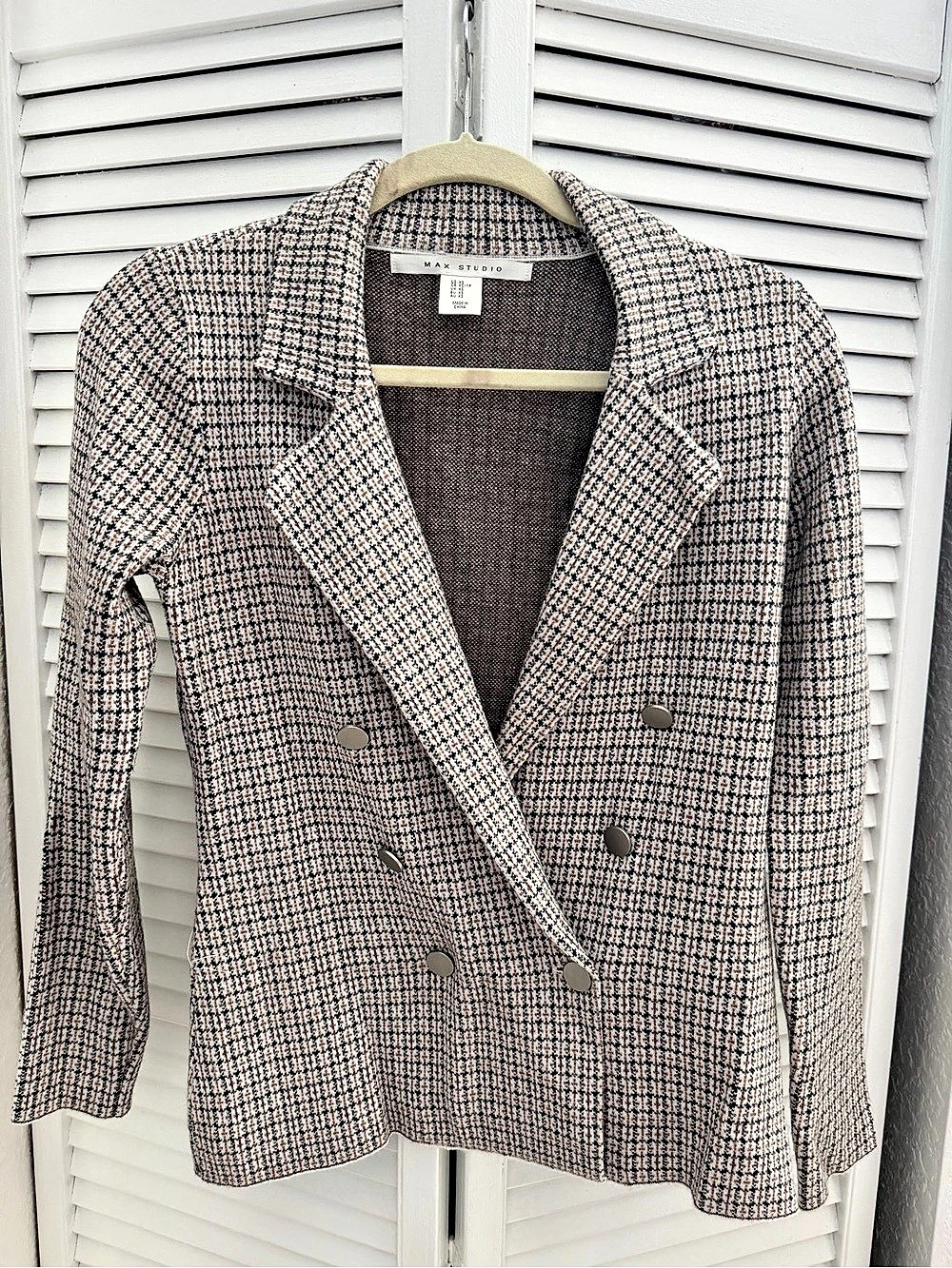 Max Studio Houndstooth Double-Breasted Knit Blazer Pink & Black Small